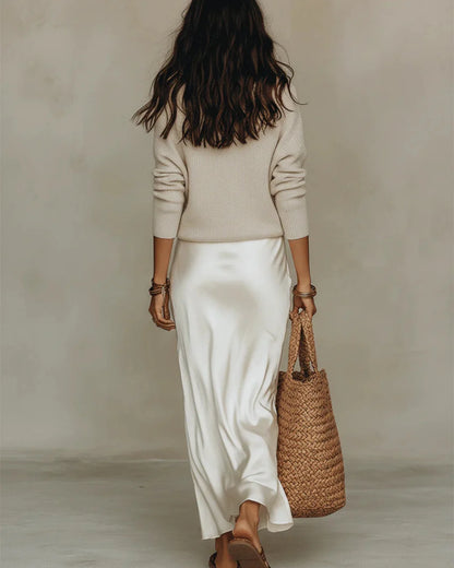 Rosalie Satin Midi & Soft-Knit Layered Set