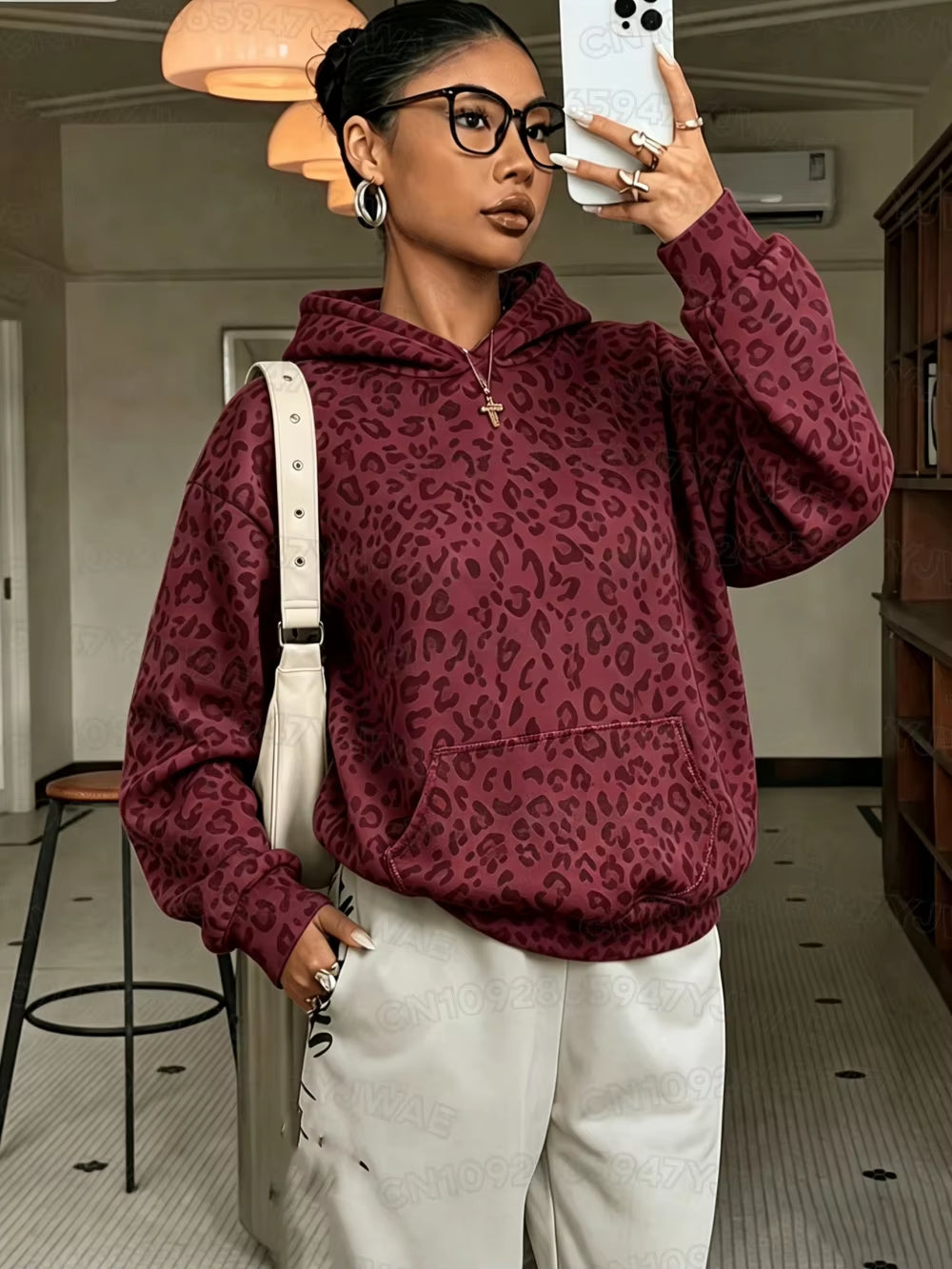 Autumn and Winter Women'S Sweatshirt Leopard Print Graphic Hooded Hoodies Unisex Pullovers Hip Hop Men Hoodie Tops