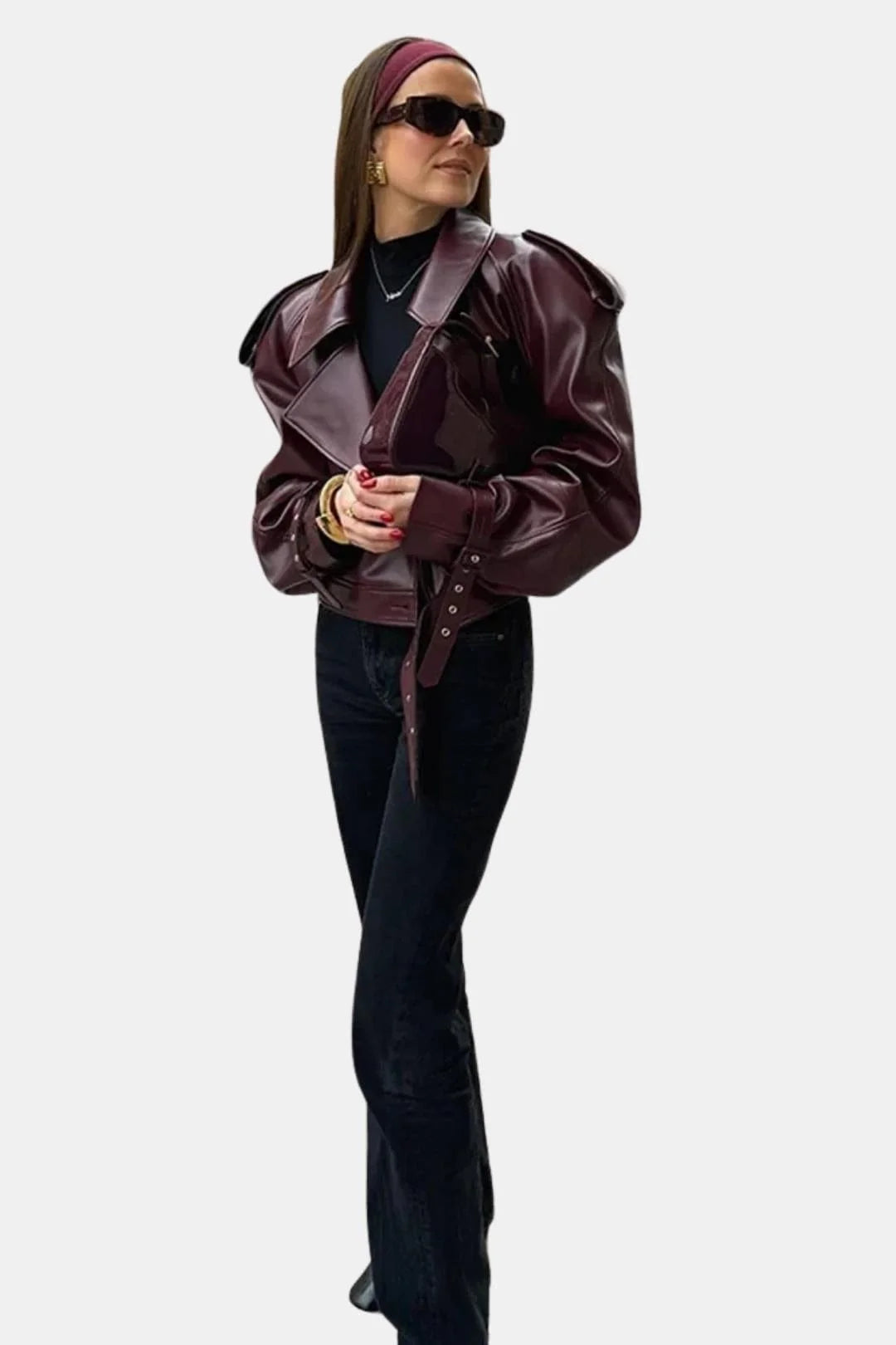 Montrose Burgundy Belted Faux Leather Jacket