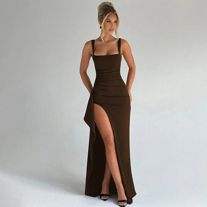 Valentina Ruched Slit Maxi Dress